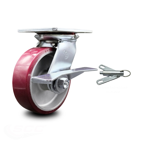 6 Inch Poly on Aluminum Caster with Ball Bearing and Brake/Swivel Lock SCC